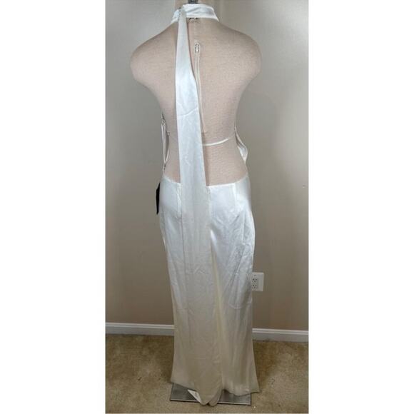 Retrofete Jagger Halterneck High Slit Open Back Satin White Maxi Dress Sz M - Picture 10 of 12